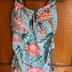 Cupshe Blue and Pink Leaf Print Swimsuit